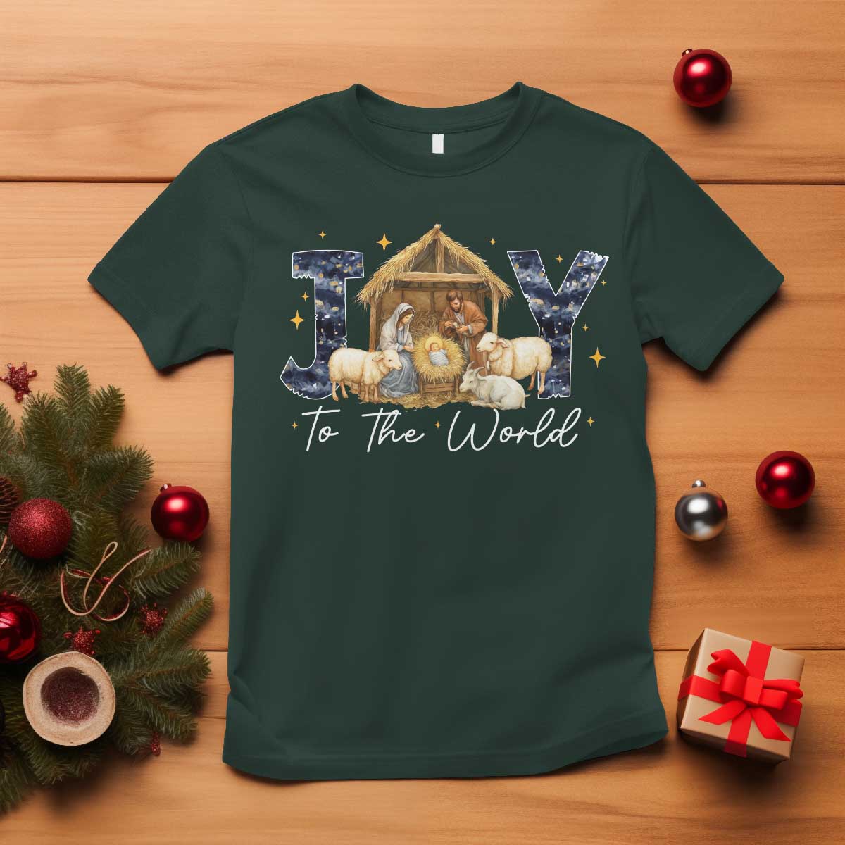 Nativity Scene T Shirt Christian Christmas Jesus Joy To The World - Wonder Print Shop
