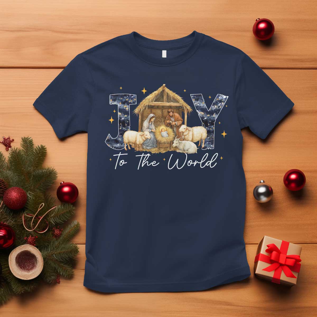Nativity Scene T Shirt Christian Christmas Jesus Joy To The World - Wonder Print Shop