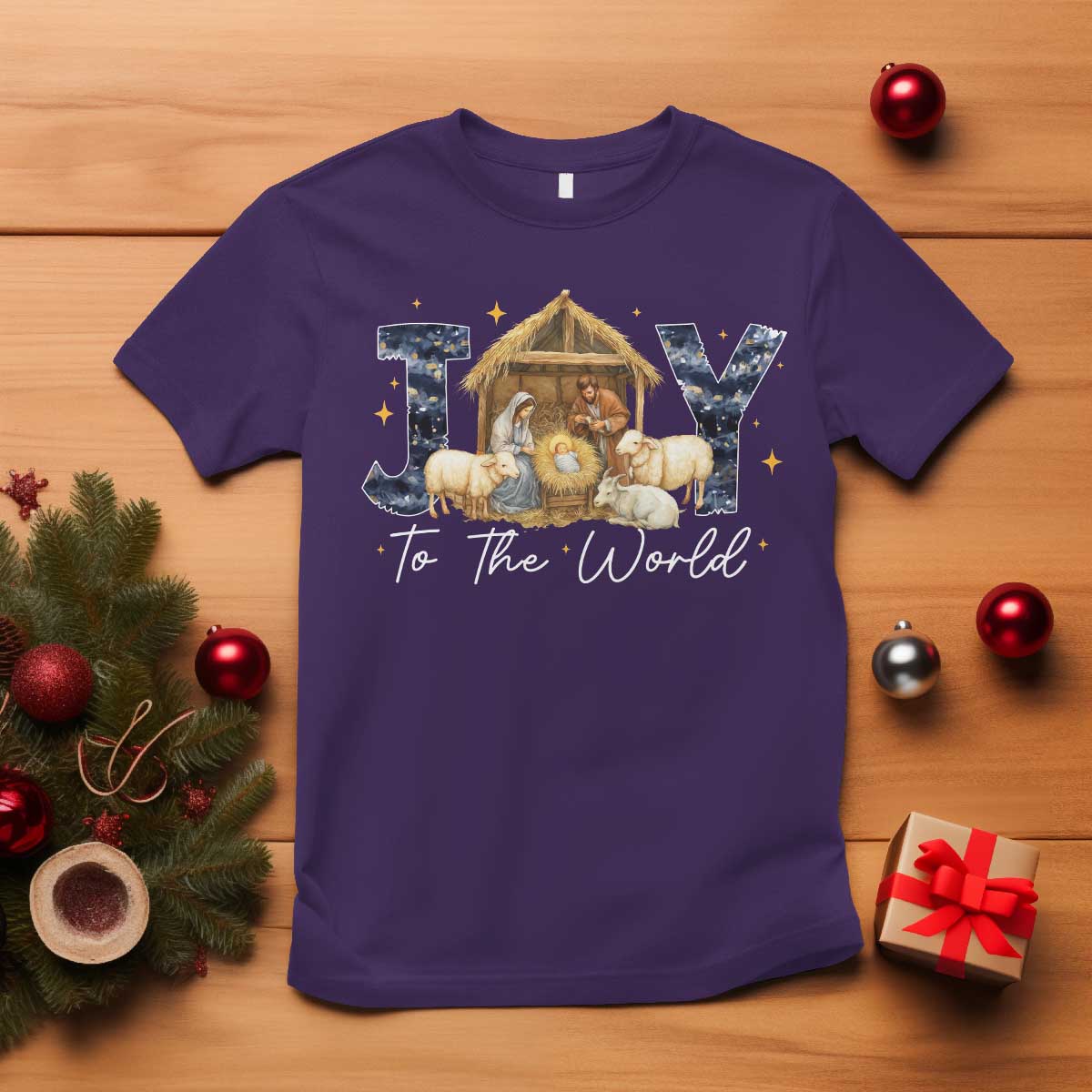 Nativity Scene T Shirt Christian Christmas Jesus Joy To The World - Wonder Print Shop