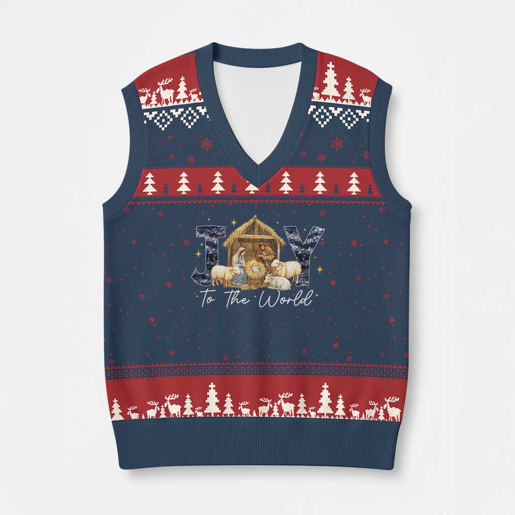 Nativity Scene V-Neck Knit Sweater Vest Christian Xmas Jesus Joy To The World - Wonder Print Shop