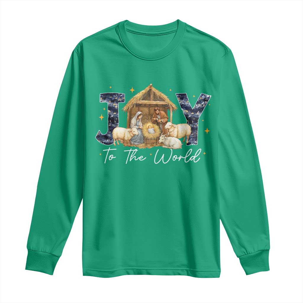 Nativity Scene Long Sleeve Shirt Christian Christmas Jesus Joy To The World - Wonder Print Shop