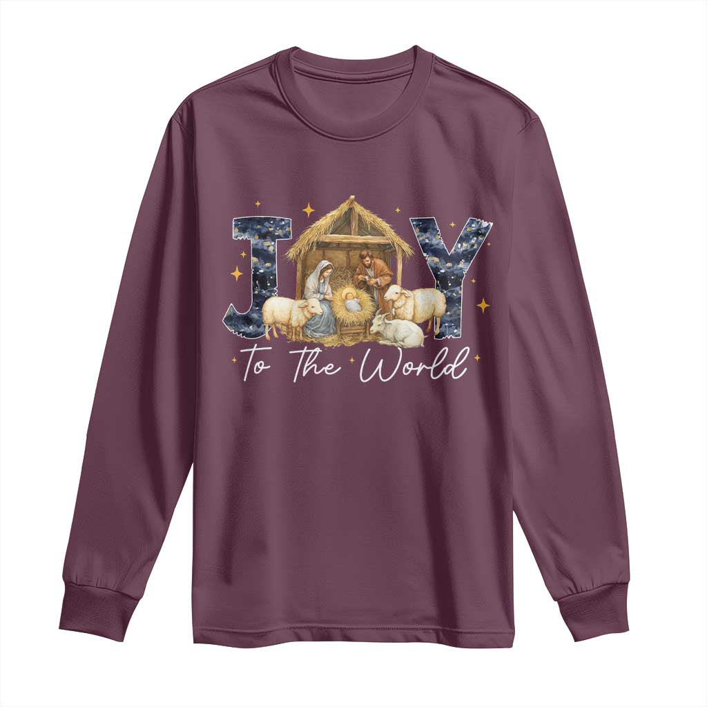 Nativity Scene Long Sleeve Shirt Christian Christmas Jesus Joy To The World - Wonder Print Shop