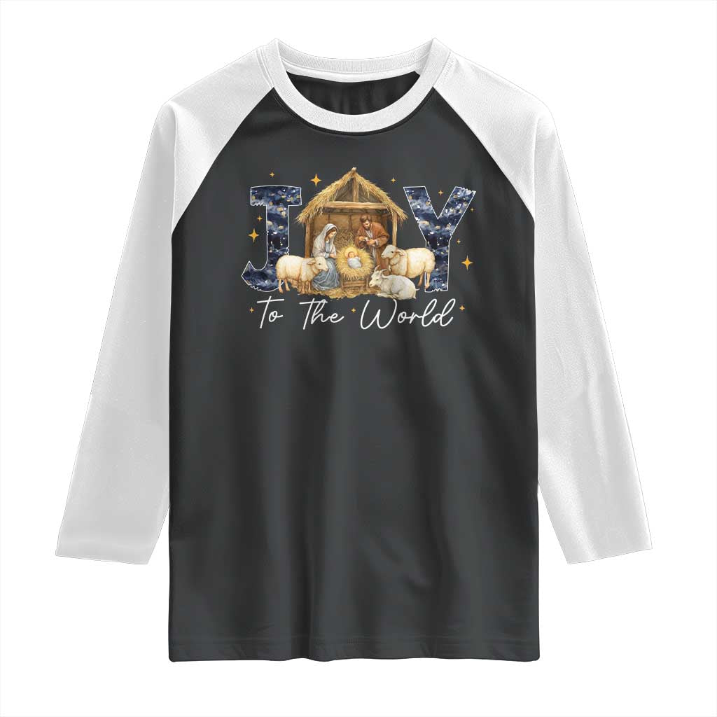 Nativity Scene Raglan Shirt Christian Christmas Jesus Joy To The World - Wonder Print Shop