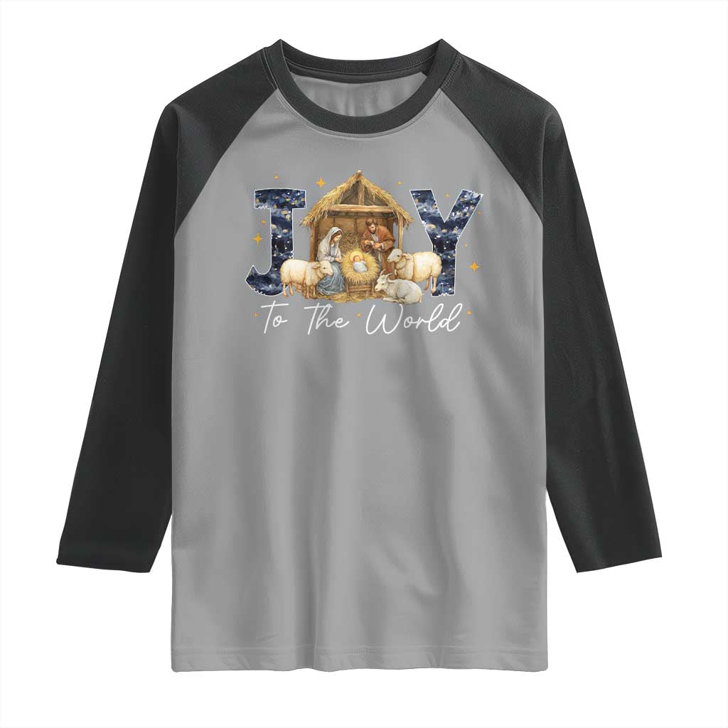 Nativity Scene Raglan Shirt Christian Christmas Jesus Joy To The World - Wonder Print Shop