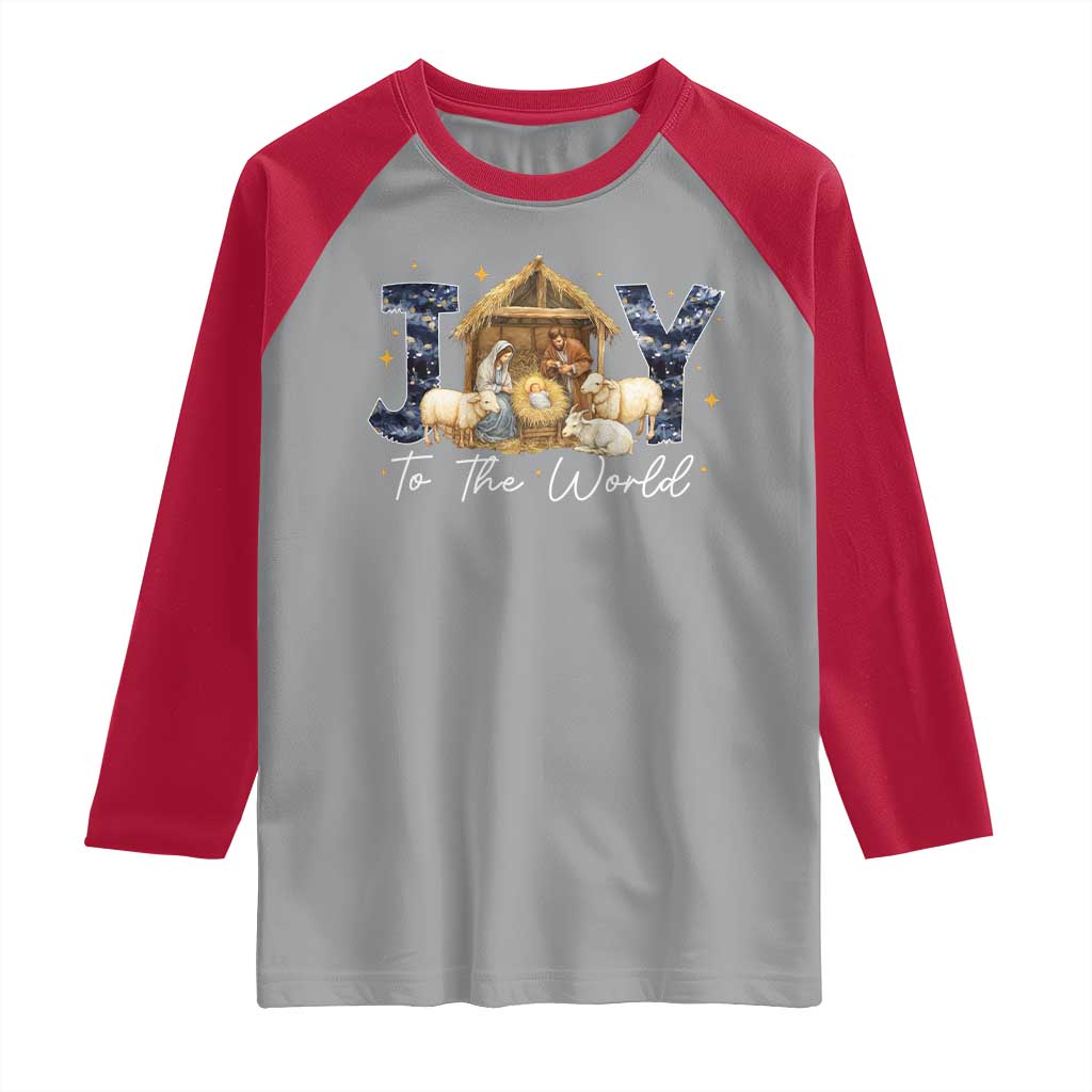 Nativity Scene Raglan Shirt Christian Christmas Jesus Joy To The World - Wonder Print Shop