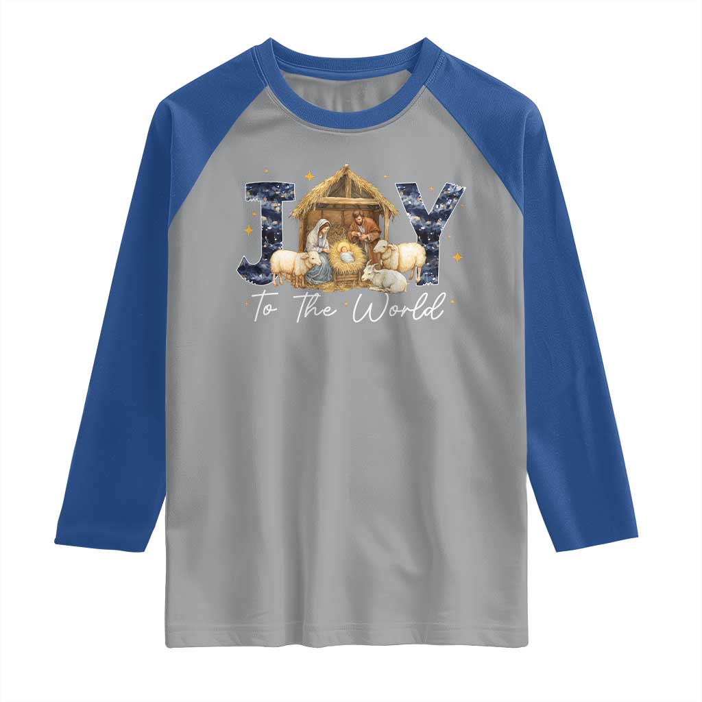 Nativity Scene Raglan Shirt Christian Christmas Jesus Joy To The World - Wonder Print Shop