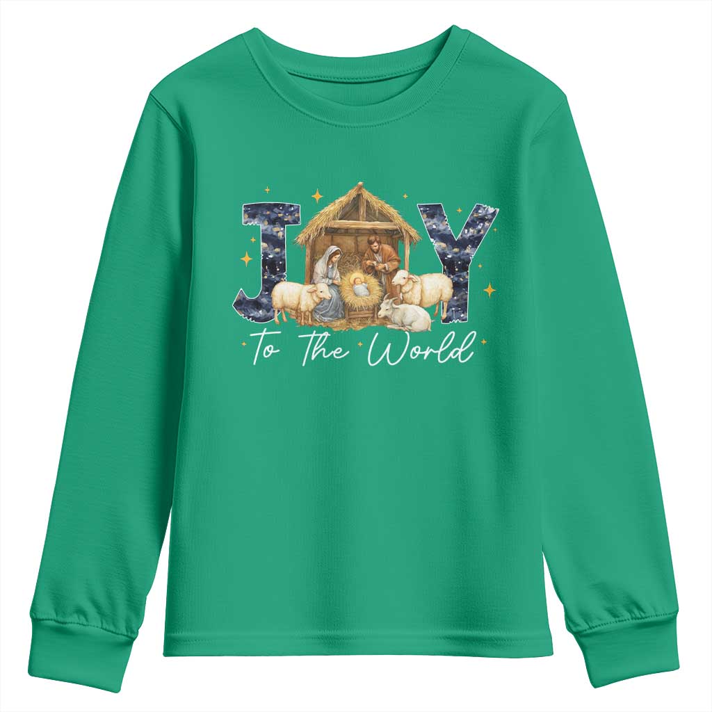 Nativity Scene Youth Sweatshirt Christian Christmas Jesus Joy To The World - Wonder Print Shop