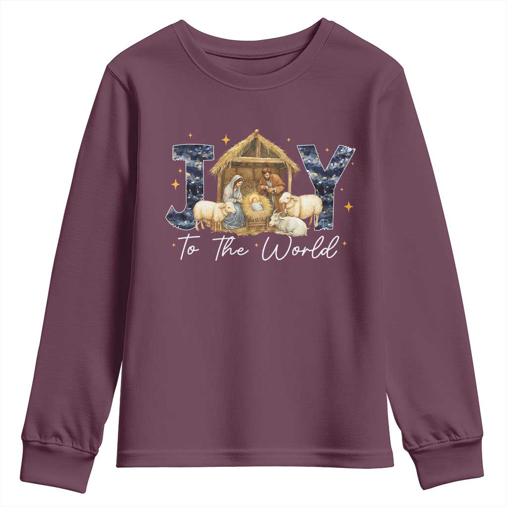 Nativity Scene Youth Sweatshirt Christian Christmas Jesus Joy To The World - Wonder Print Shop
