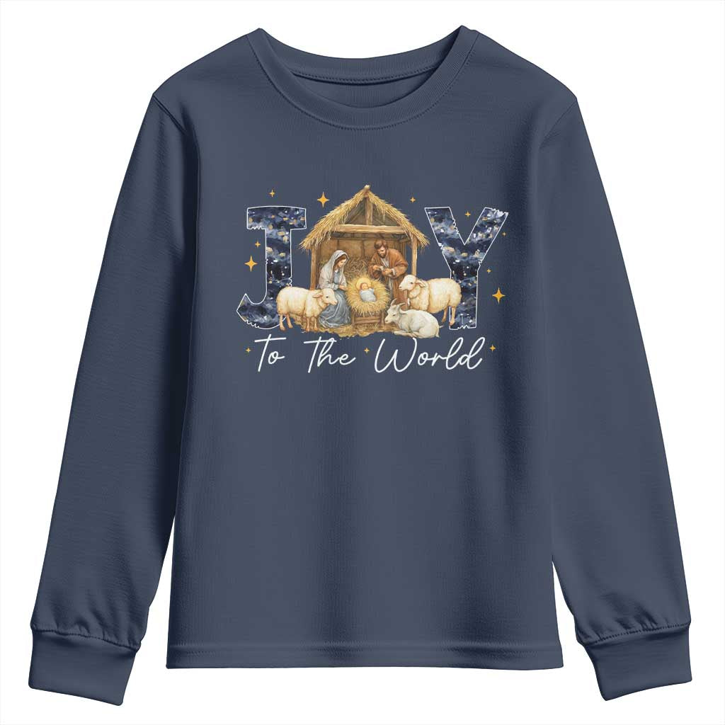Nativity Scene Youth Sweatshirt Christian Christmas Jesus Joy To The World - Wonder Print Shop