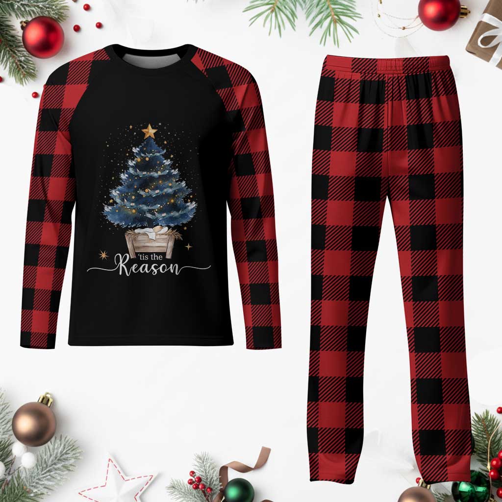 Nativity Scene Plaid Pajama Set Jesus Reason Tis The Season Christian Xmas Tree - Wonder Print Shop