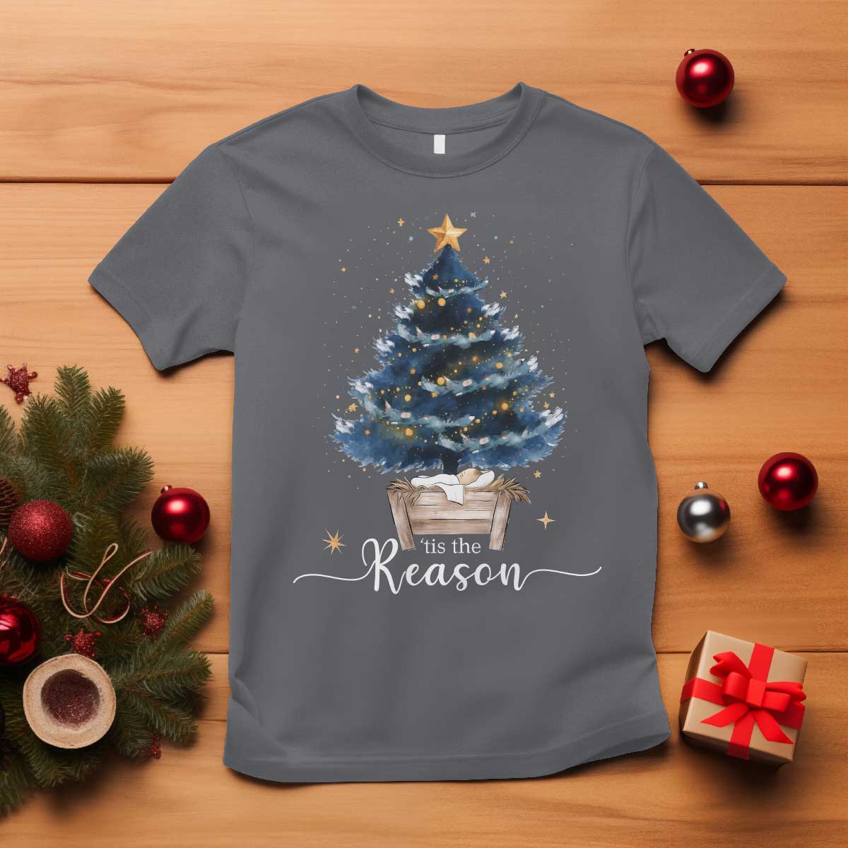 Nativity Scene T Shirt Jesus Reason Tis The Season Christian Christmas Tree - Wonder Print Shop