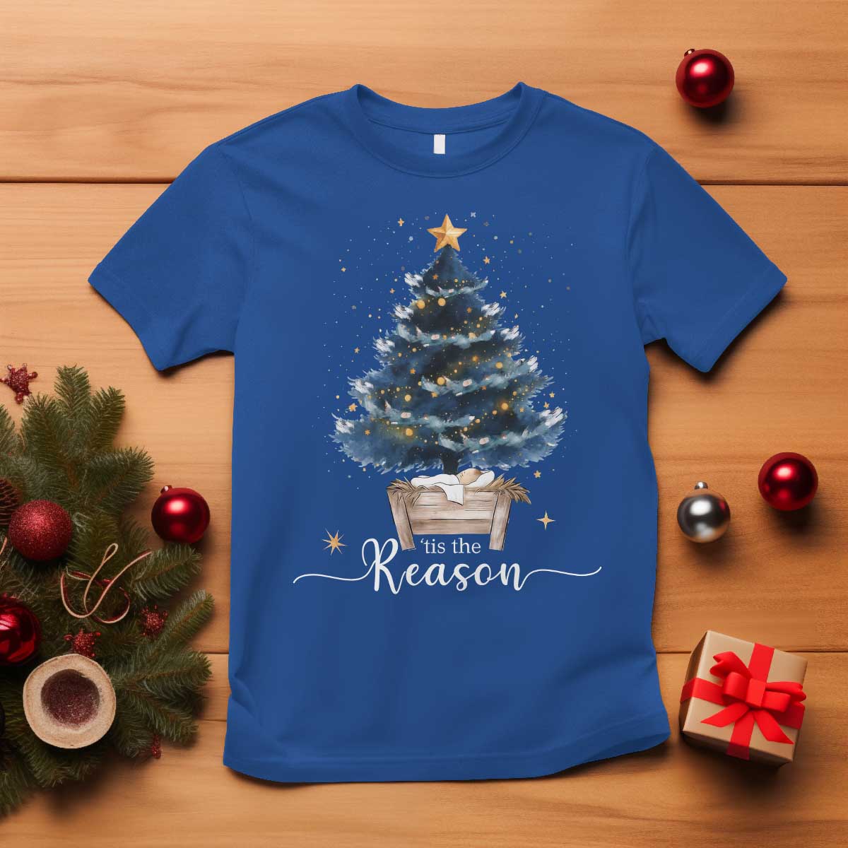 Nativity Scene T Shirt Jesus Reason Tis The Season Christian Christmas Tree - Wonder Print Shop