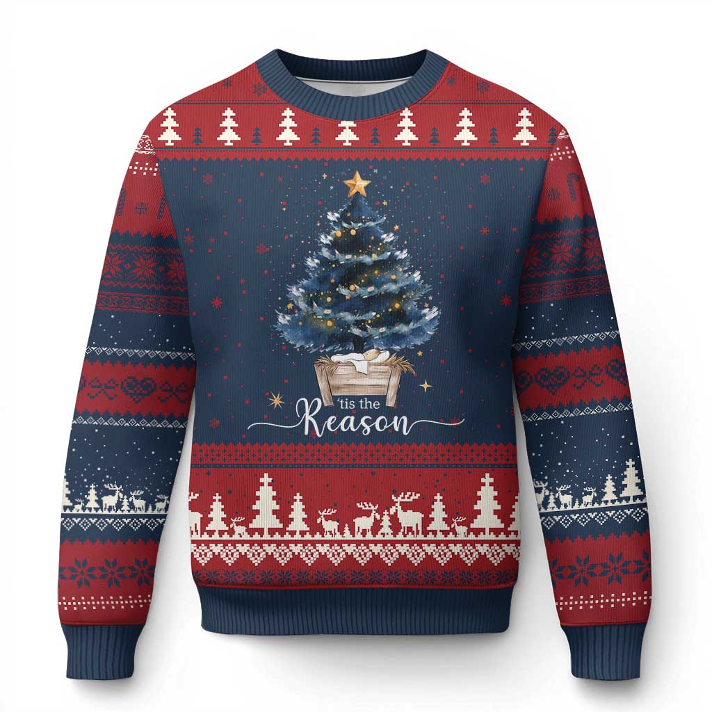 Nativity Scene Ugly Christmas Sweater Jesus Reason Tis The Season Christian Xmas Tree - Wonder Print Shop