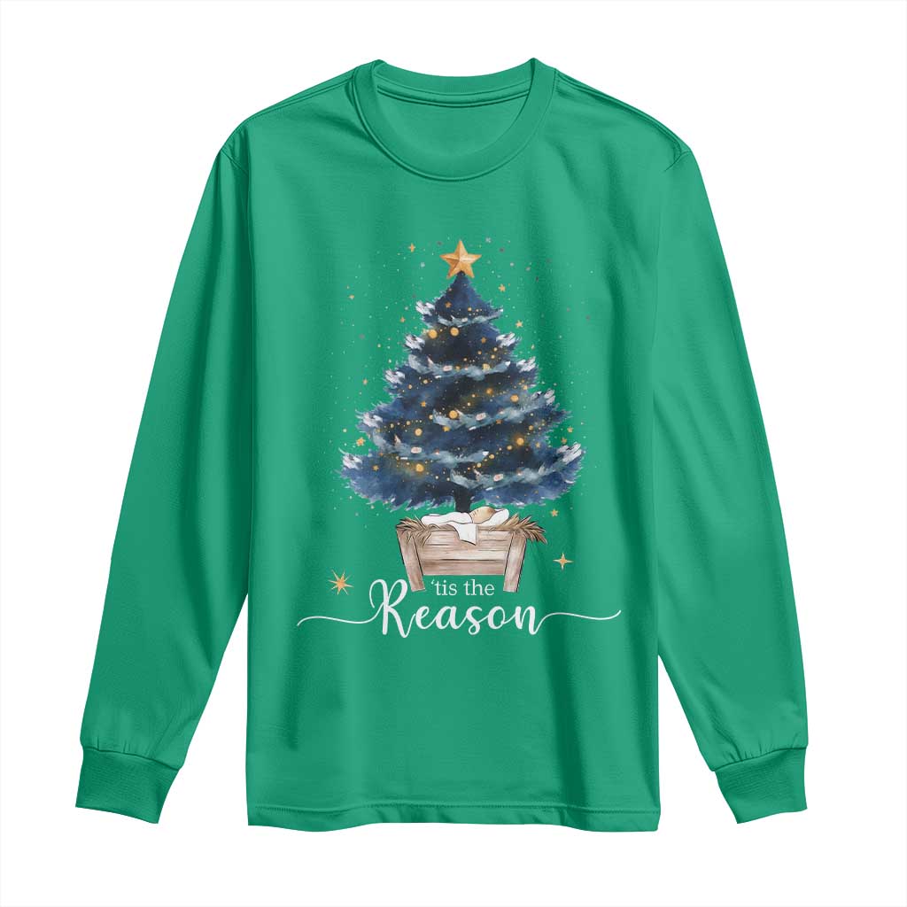 Nativity Scene Long Sleeve Shirt Jesus Reason Tis The Season Christian Christmas Tree - Wonder Print Shop