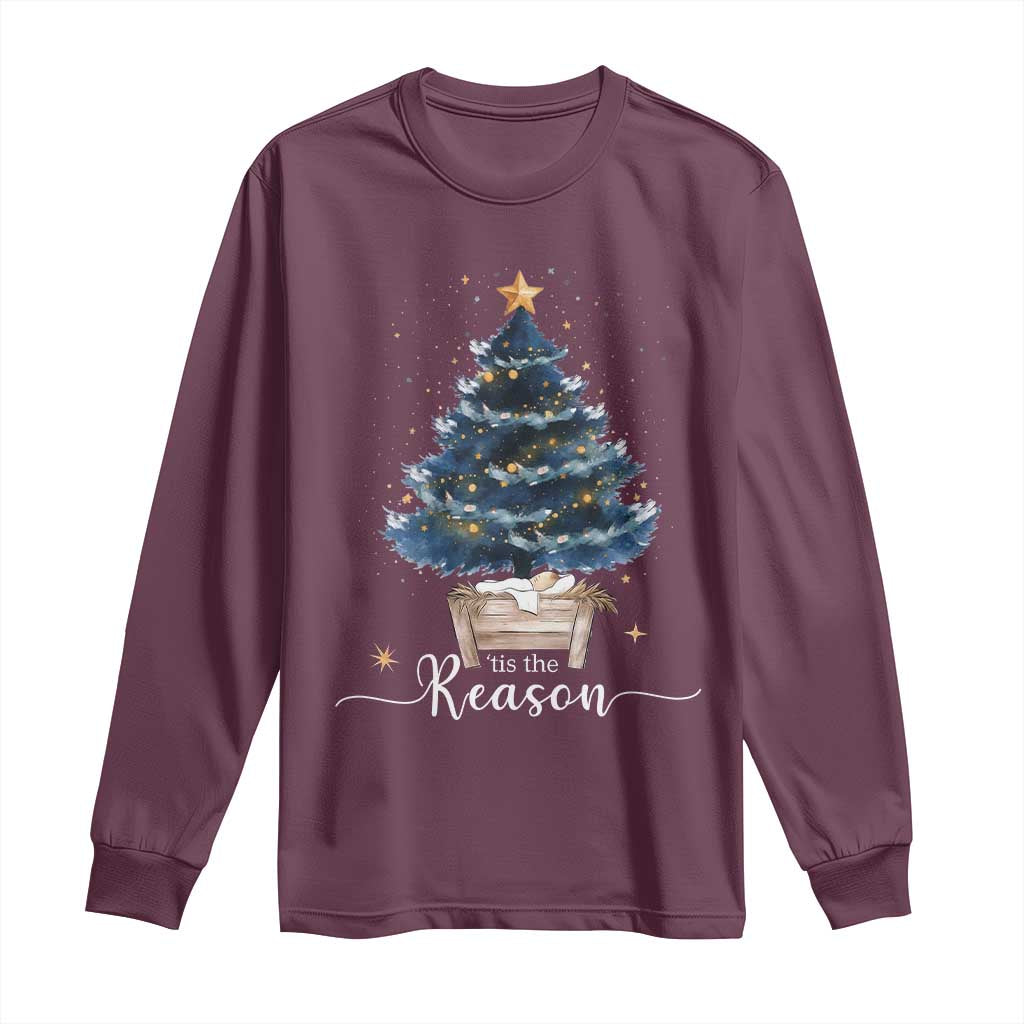 Nativity Scene Long Sleeve Shirt Jesus Reason Tis The Season Christian Christmas Tree - Wonder Print Shop