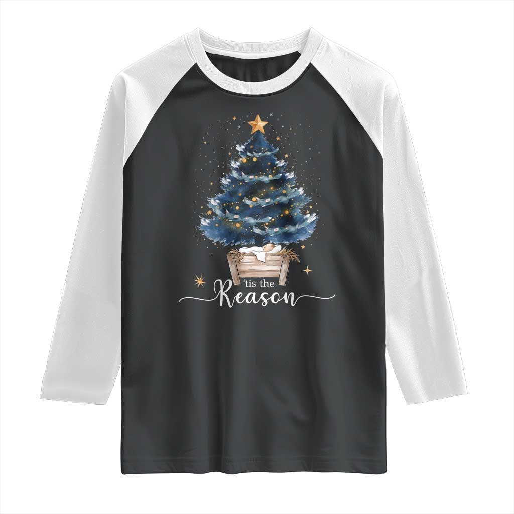 Nativity Scene Raglan Shirt Jesus Reason Tis The Season Christian Christmas Tree - Wonder Print Shop