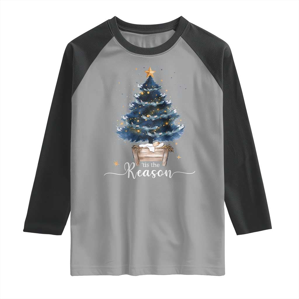 Nativity Scene Raglan Shirt Jesus Reason Tis The Season Christian Christmas Tree - Wonder Print Shop