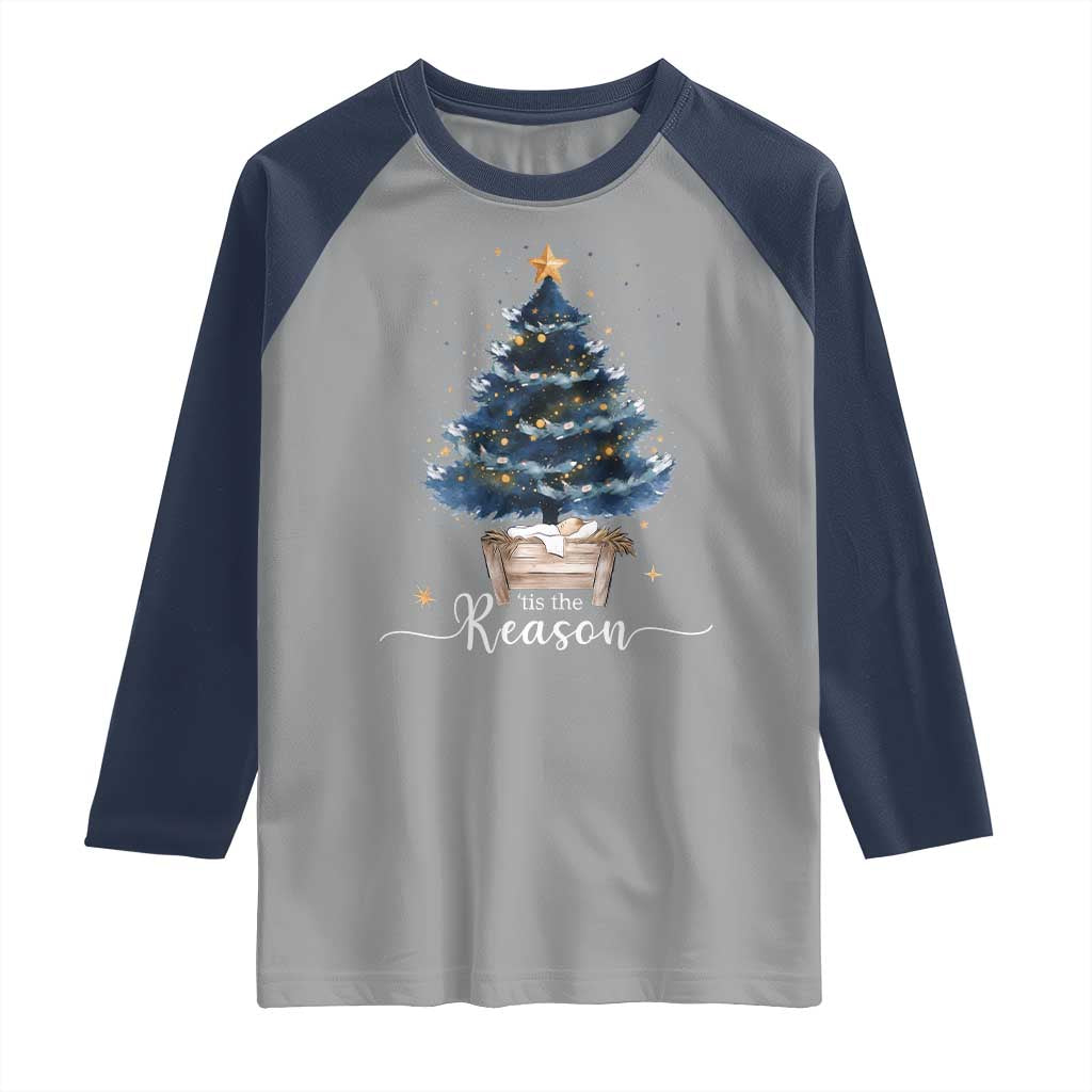 Nativity Scene Raglan Shirt Jesus Reason Tis The Season Christian Christmas Tree - Wonder Print Shop