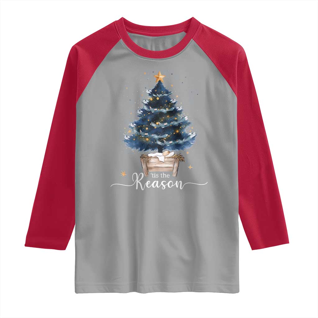 Nativity Scene Raglan Shirt Jesus Reason Tis The Season Christian Christmas Tree - Wonder Print Shop