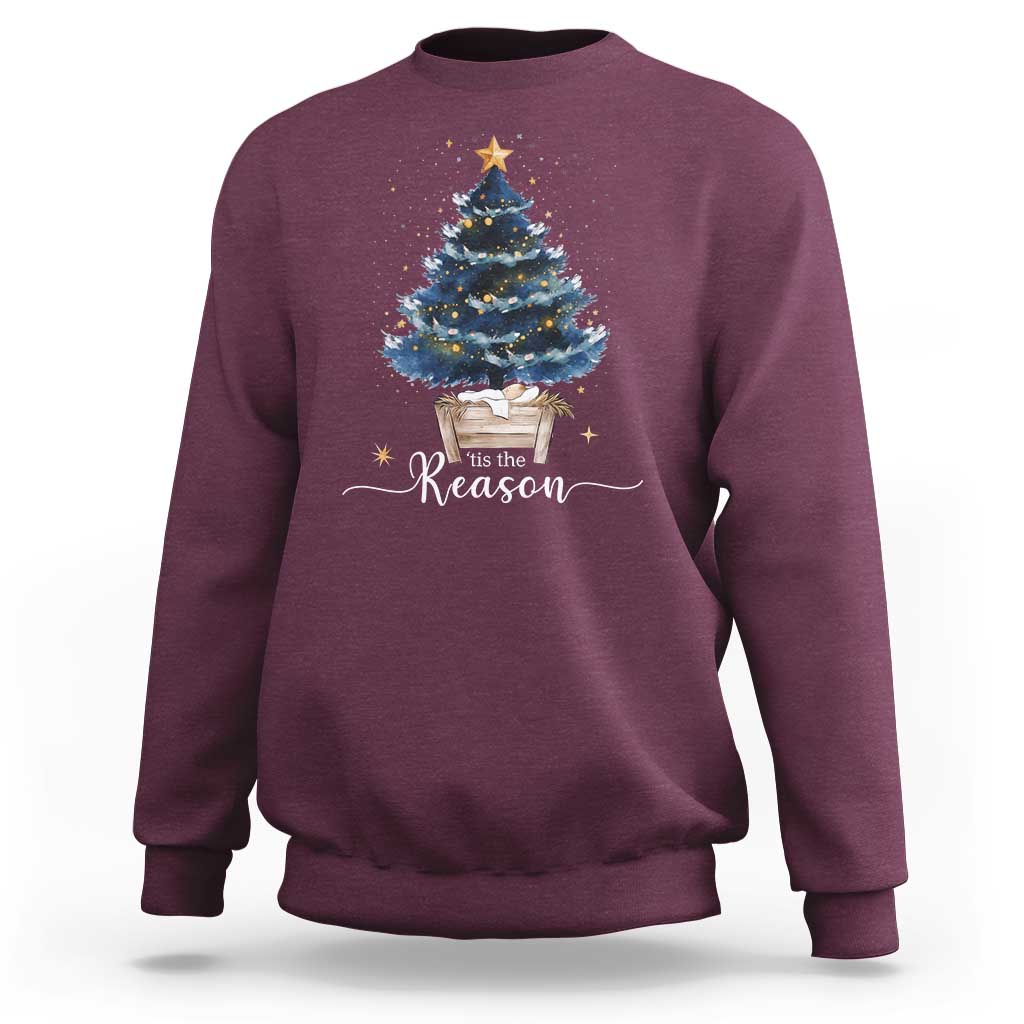 Nativity Scene Sweatshirt Jesus Reason Tis The Season Christian Christmas Tree - Wonder Print Shop