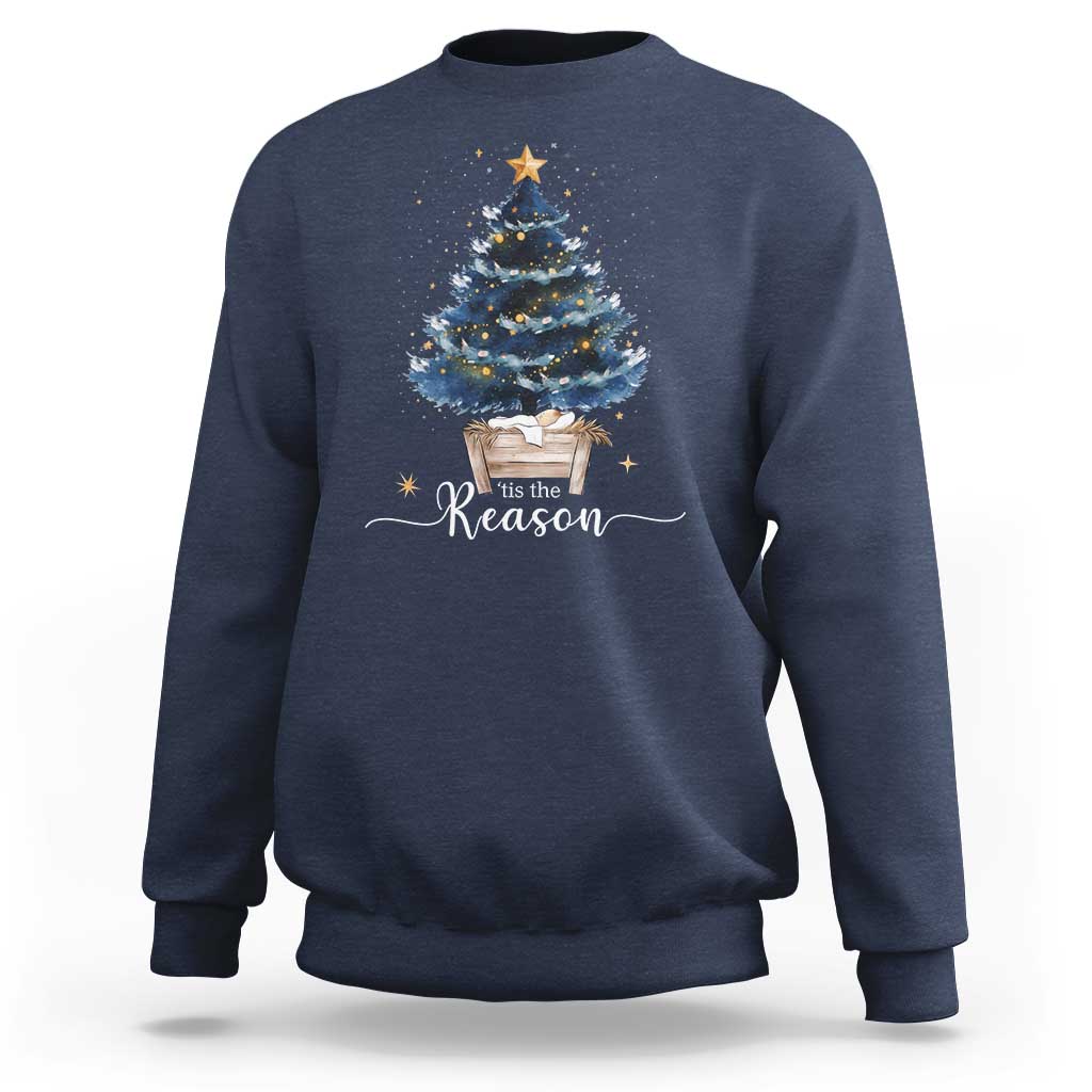 Nativity Scene Sweatshirt Jesus Reason Tis The Season Christian Christmas Tree - Wonder Print Shop