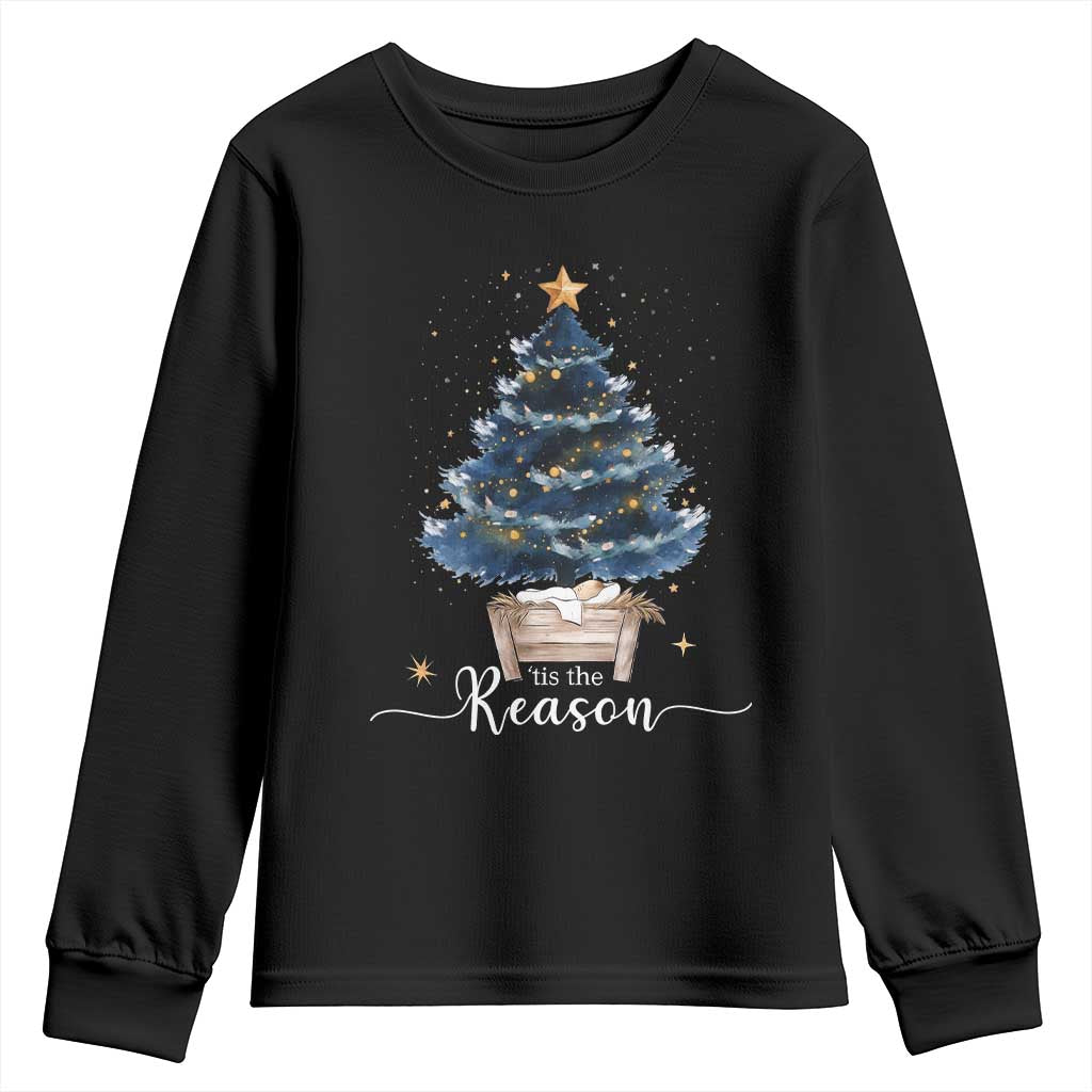 Nativity Scene Youth Sweatshirt Jesus Reason Tis The Season Christian Christmas Tree - Wonder Print Shop