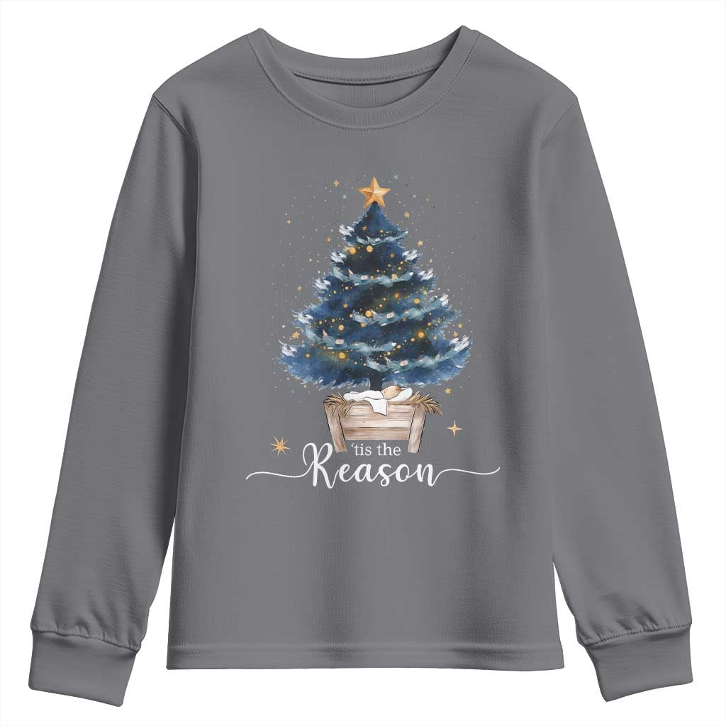 Nativity Scene Youth Sweatshirt Jesus Reason Tis The Season Christian Christmas Tree - Wonder Print Shop