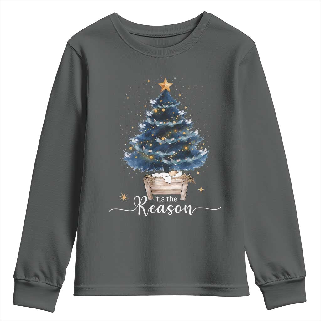 Nativity Scene Youth Sweatshirt Jesus Reason Tis The Season Christian Christmas Tree - Wonder Print Shop