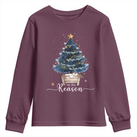 Nativity Scene Youth Sweatshirt Jesus Reason Tis The Season Christian Christmas Tree - Wonder Print Shop