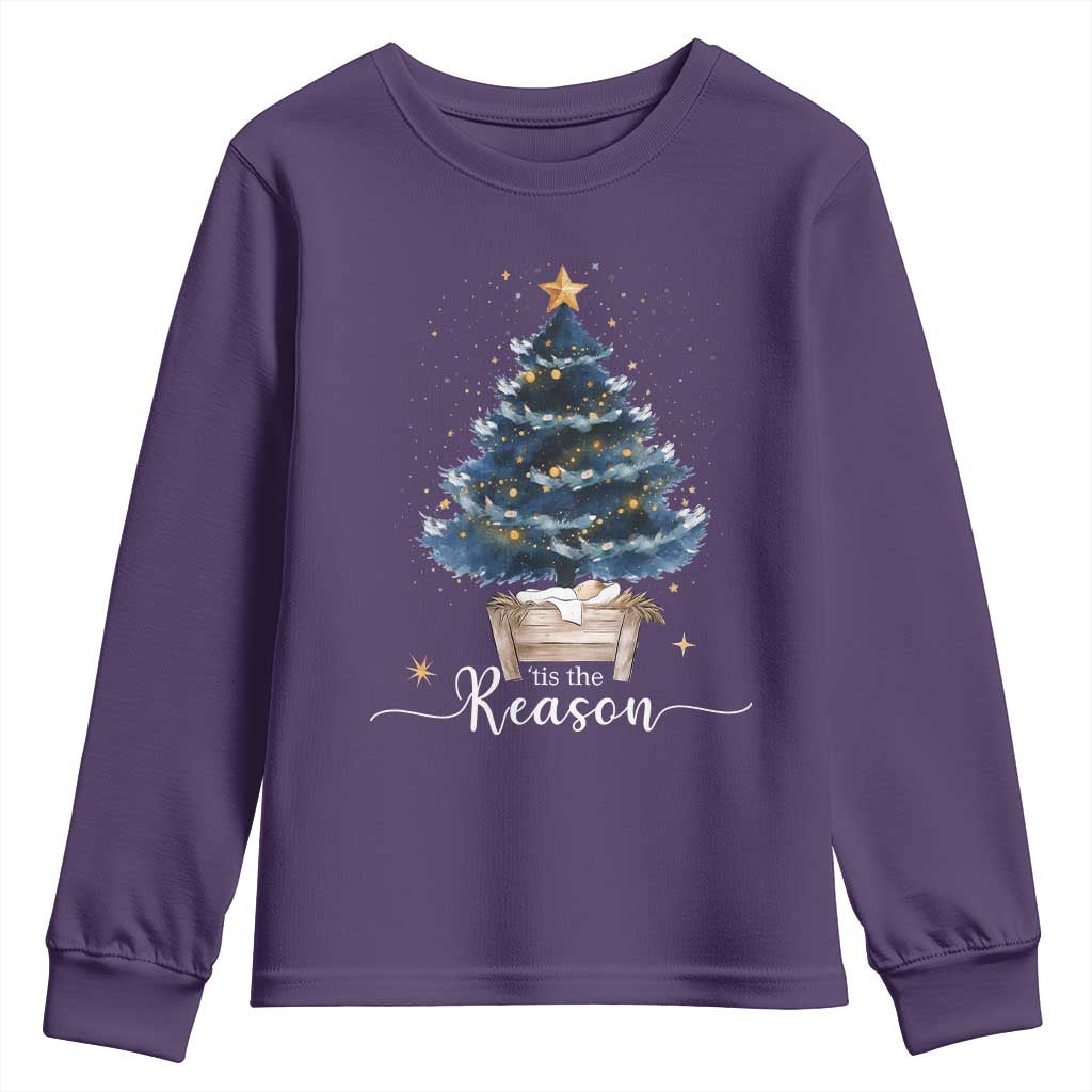Nativity Scene Youth Sweatshirt Jesus Reason Tis The Season Christian Christmas Tree - Wonder Print Shop