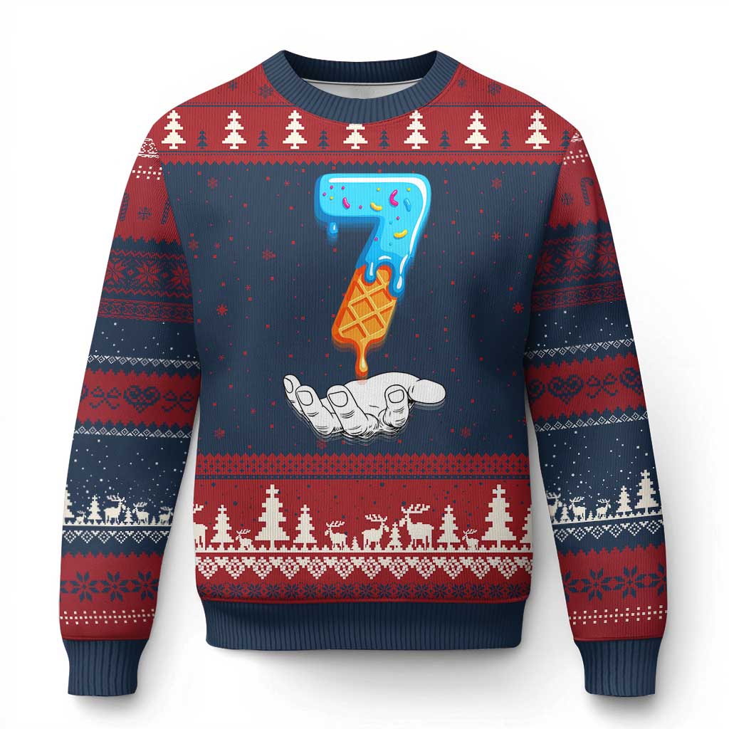 Funny 67 Six Seven Meme Couple Matching Ugly Christmas Sweater Number 7 Baseball Ice Cream Drip - Wonder Print Shop