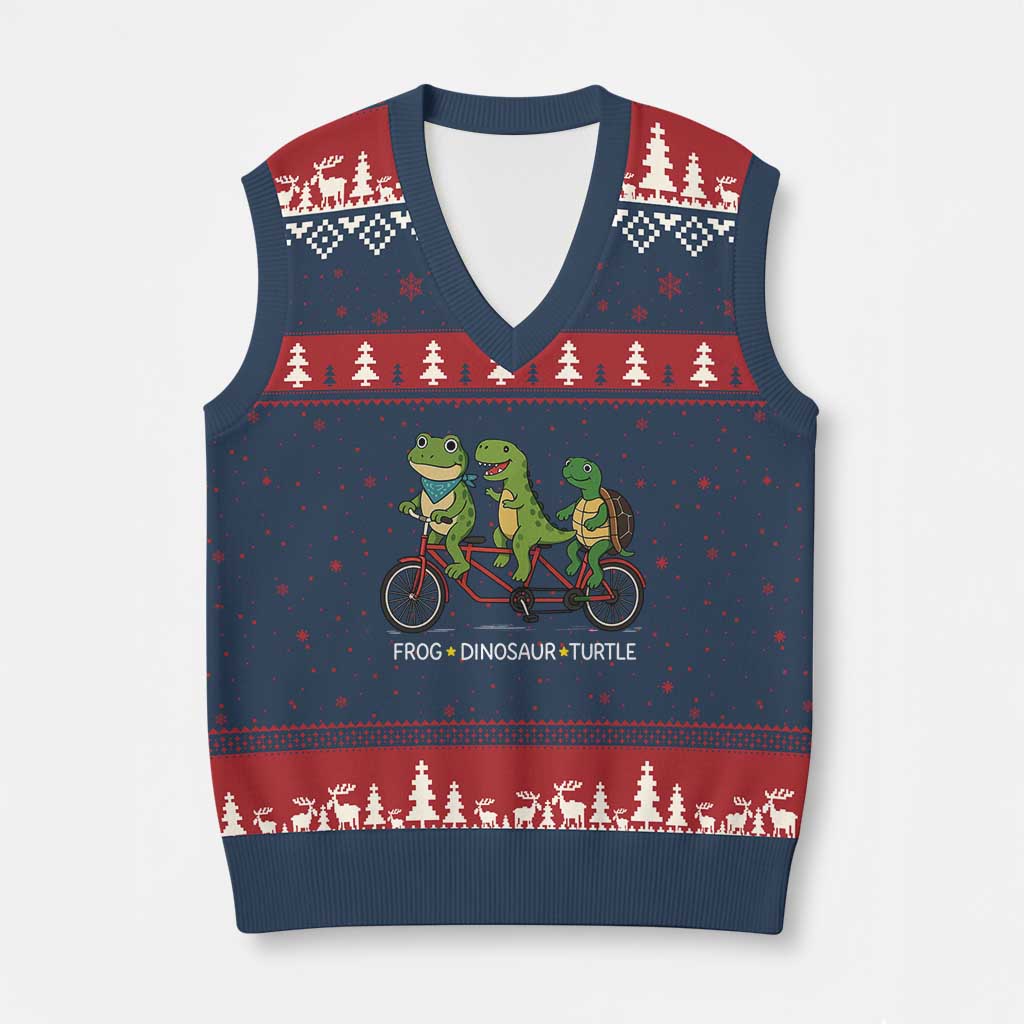 Subtle FDT V-Neck Knit Sweater Vest Frog Dinosaur Turtle Political Satire - Wonder Print Shop