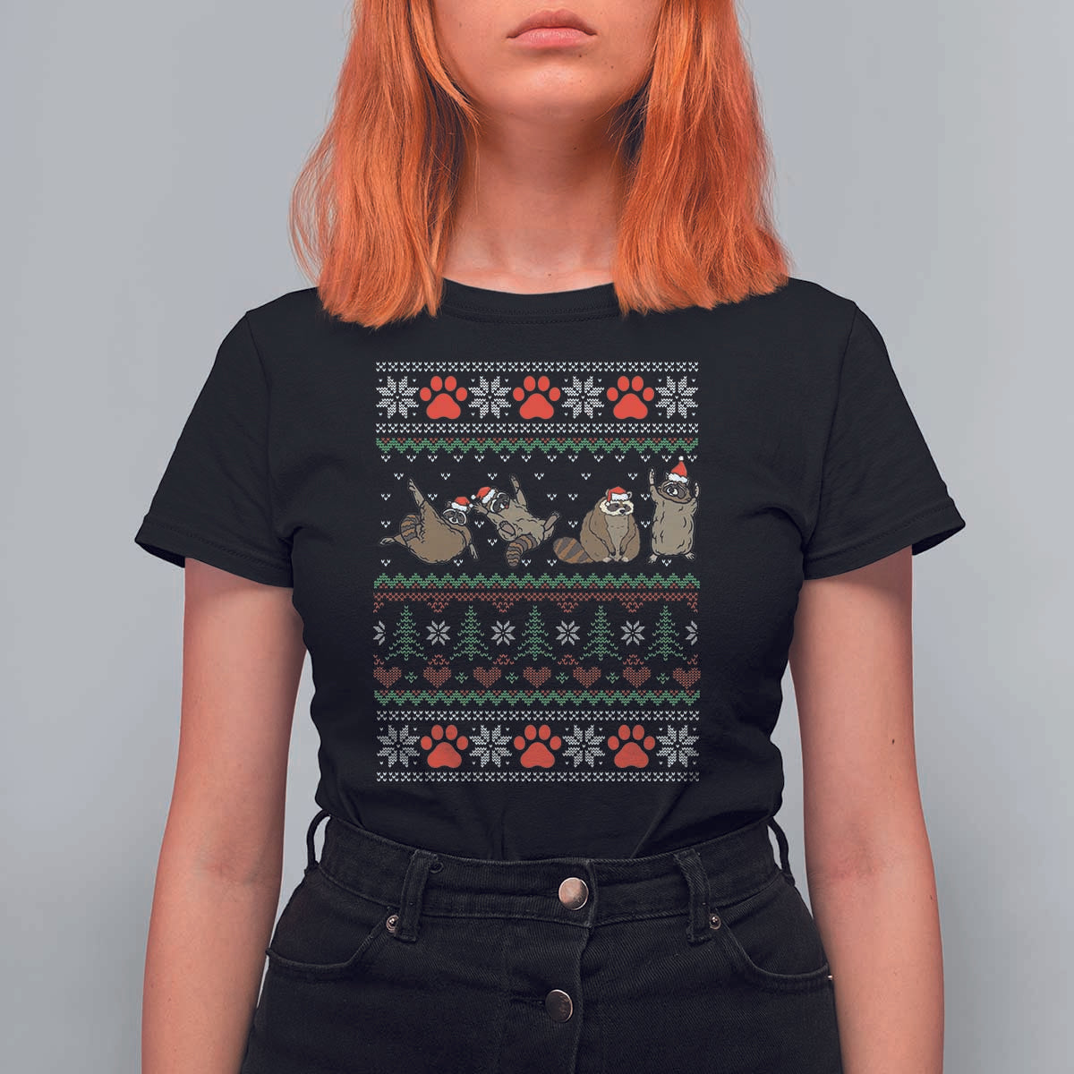 Raccoon Christmas T Shirt For Women Funny Ugly Christmas - Wonder Print Shop