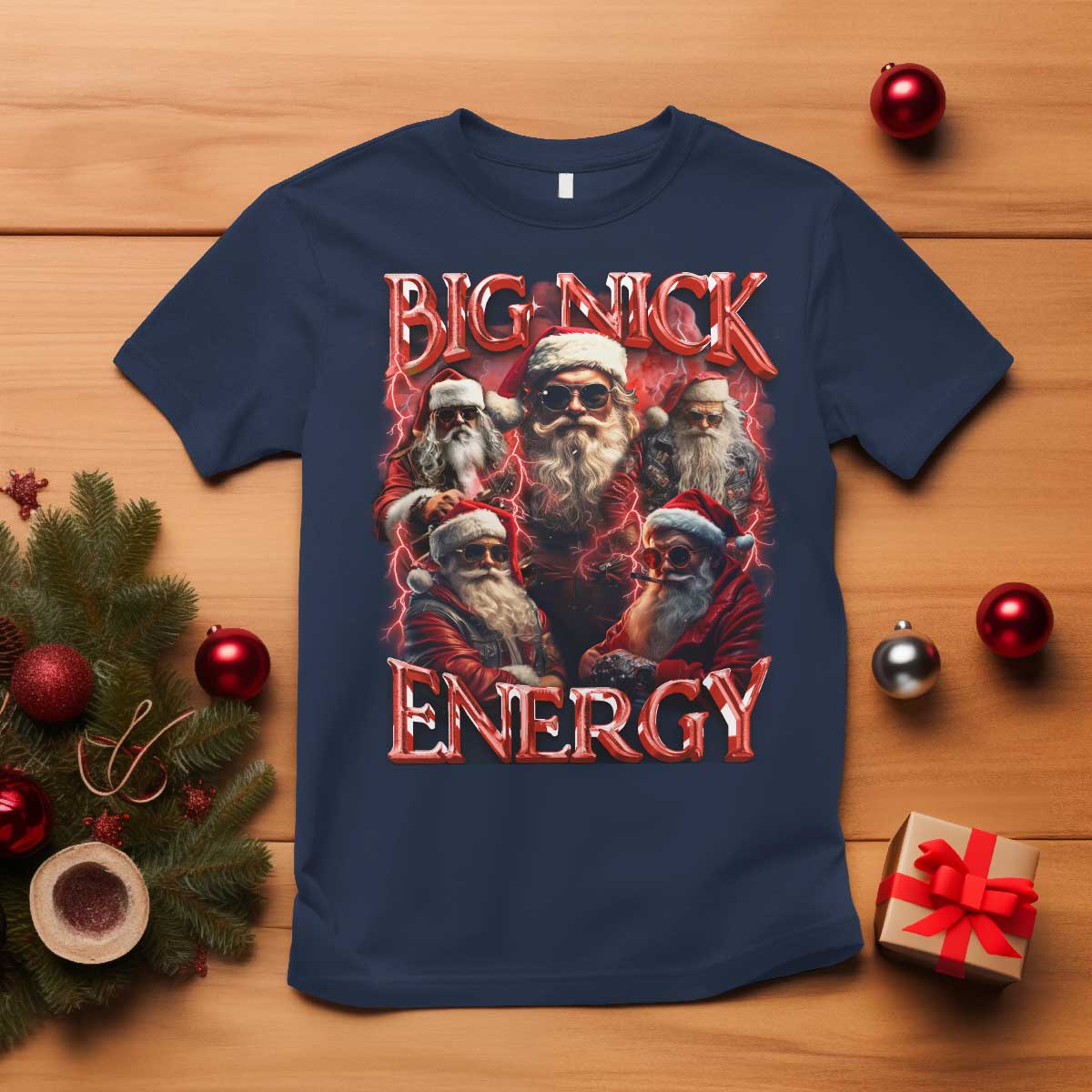 Christmas Santa T Shirt Big Nick Energy Bootleg Rap Tee - Wonder Print Shop