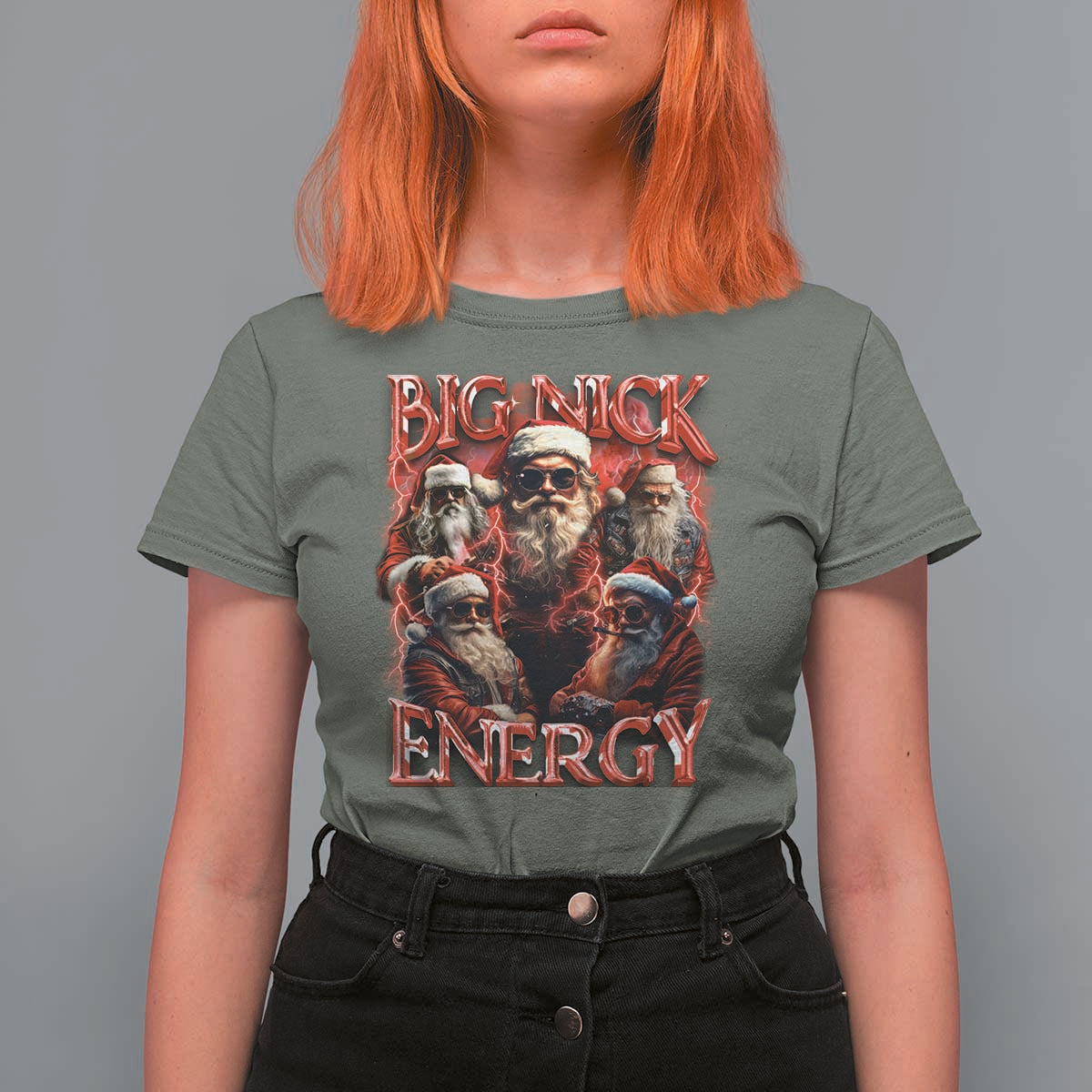 Christmas Santa T Shirt For Women Big Nick Energy Bootleg Rap Tee - Wonder Print Shop