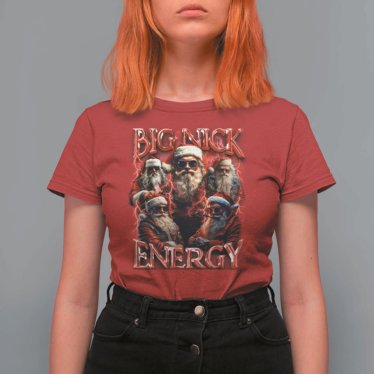 Christmas Santa T Shirt For Women Big Nick Energy Bootleg Rap Tee - Wonder Print Shop