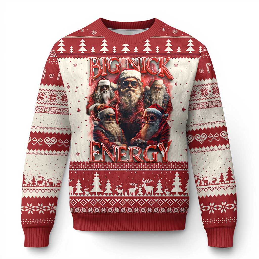 Santa Ugly Christmas Sweater Big Nick Energy Bootleg Rap Tee - Wonder Print Shop