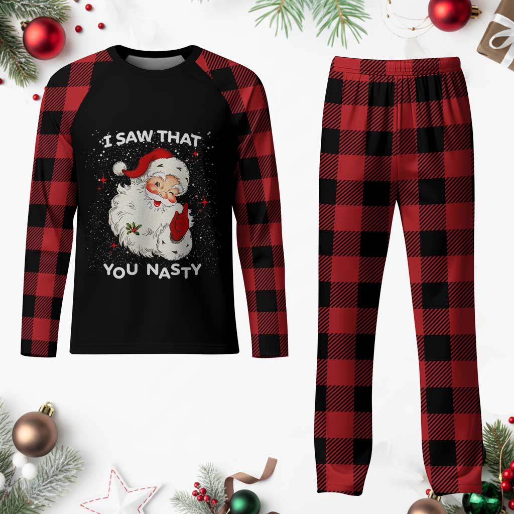 Santa Plaid Pajama Set Vintage I Saw That You Naughty - Wonder Print Shop