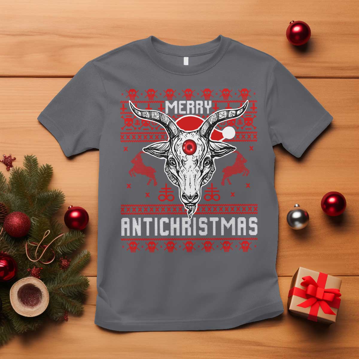 Satan Claus Merry Antichristmas T Shirt Pentagram Ugly Christmas Sweater Evil Pajama - Wonder Print Shop