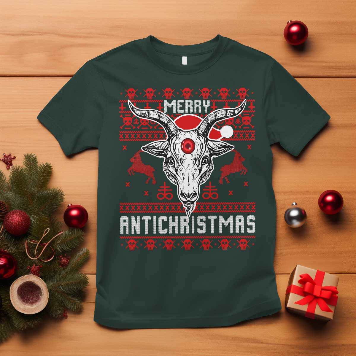 Satan Claus Merry Antichristmas T Shirt Pentagram Ugly Christmas Sweater Evil Pajama - Wonder Print Shop