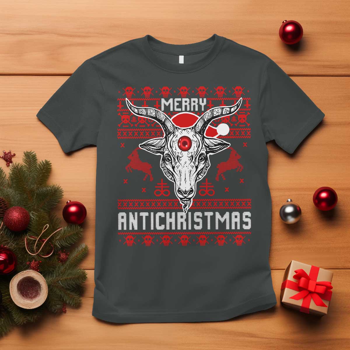 Satan Claus Merry Antichristmas T Shirt Pentagram Ugly Christmas Sweater Evil Pajama - Wonder Print Shop