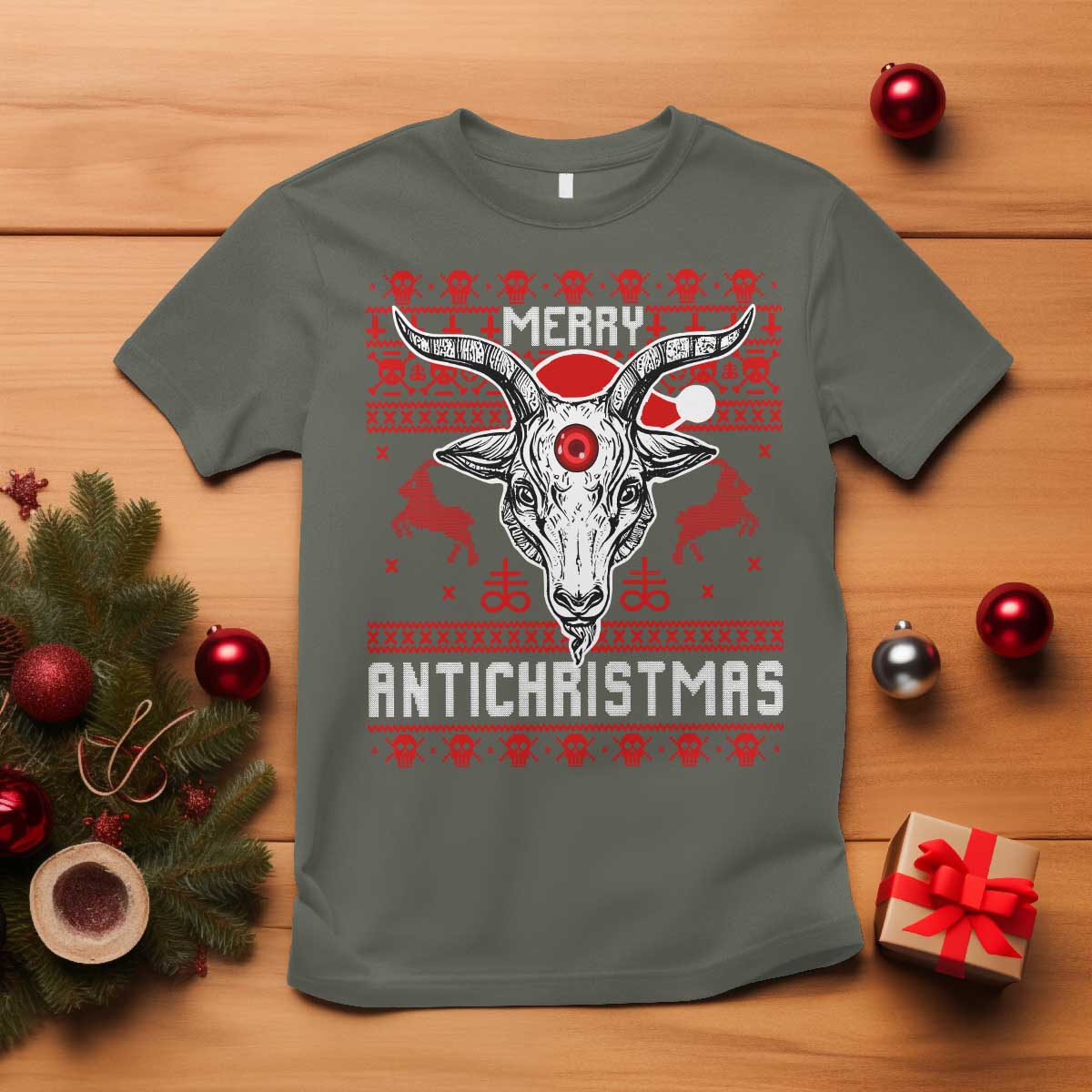Satan Claus Merry Antichristmas T Shirt Pentagram Ugly Christmas Sweater Evil Pajama - Wonder Print Shop