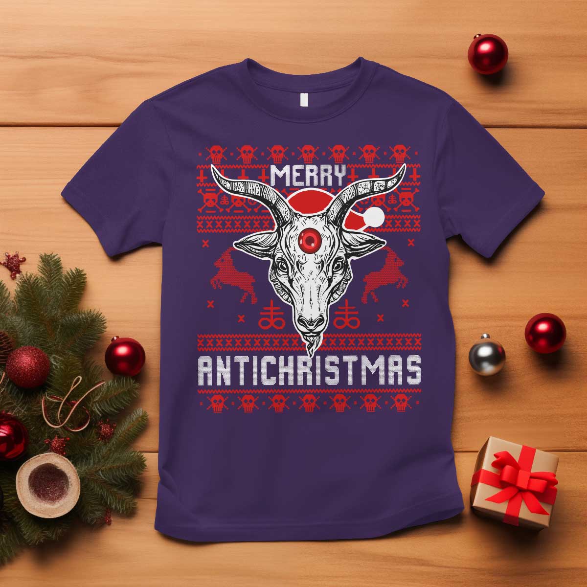 Satan Claus Merry Antichristmas T Shirt Pentagram Ugly Christmas Sweater Evil Pajama - Wonder Print Shop