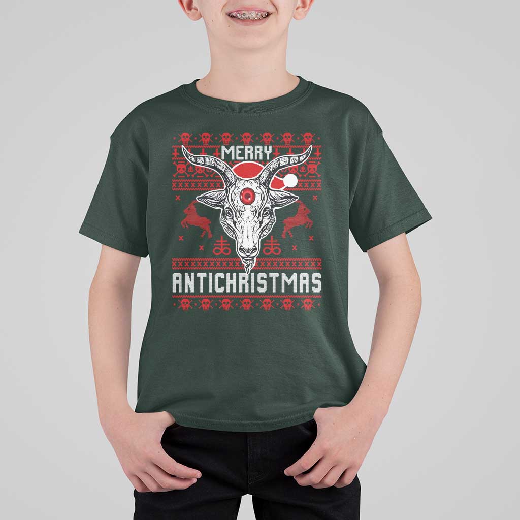 Satan Claus Merry Antichristmas T Shirt For Kid Pentagram Ugly Christmas Sweater Evil Pajama - Wonder Print Shop