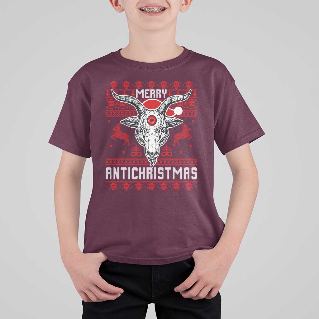 Satan Claus Merry Antichristmas T Shirt For Kid Pentagram Ugly Christmas Sweater Evil Pajama - Wonder Print Shop