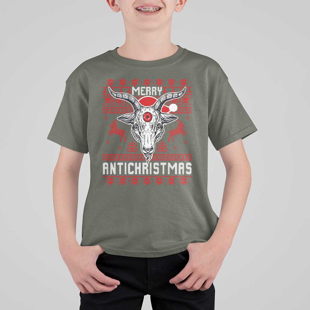 Satan Claus Merry Antichristmas T Shirt For Kid Pentagram Ugly Christmas Sweater Evil Pajama - Wonder Print Shop