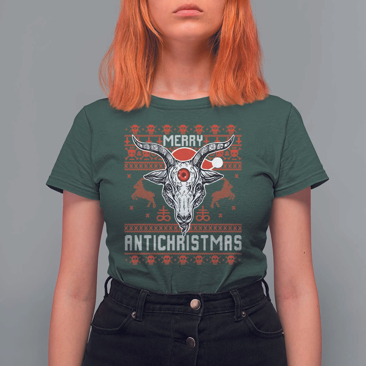 Satan Claus Merry Antichristmas T Shirt For Women Pentagram Ugly Christmas Sweater Evil Pajama - Wonder Print Shop