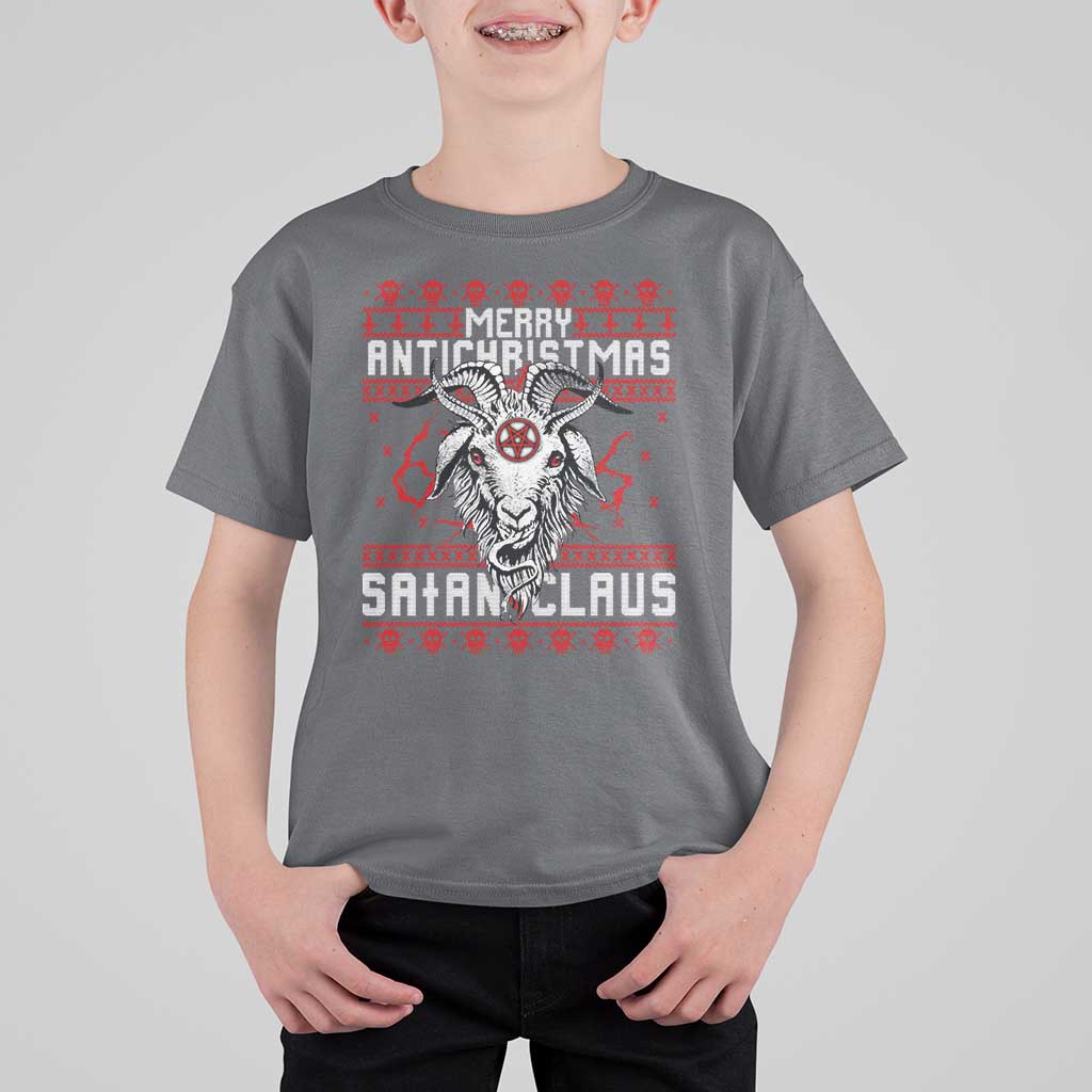 Satan Claus Merry Antichristmas T Shirt For Kid Goth Ugly Christmas Sweater Pentagram Evil Pajama - Wonder Print Shop