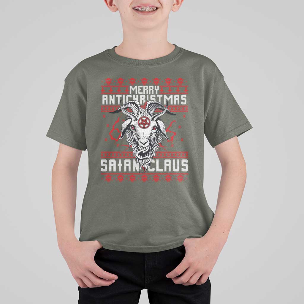 Satan Claus Merry Antichristmas T Shirt For Kid Goth Ugly Christmas Sweater Pentagram Evil Pajama - Wonder Print Shop