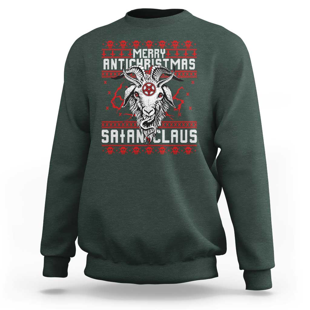 Satan Claus Merry Antichristmas Sweatshirt Goth Ugly Christmas Sweater Pentagram Evil Pajama - Wonder Print Shop